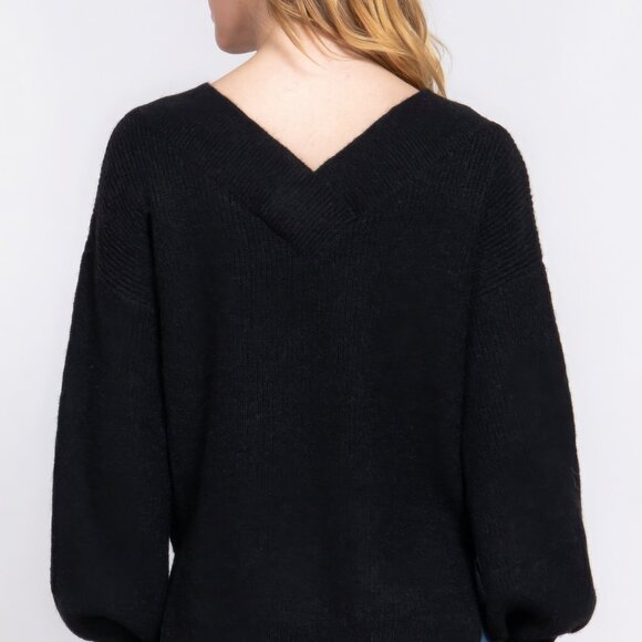 Long Slv Double V-neck Sweater - Picture 4 of 4